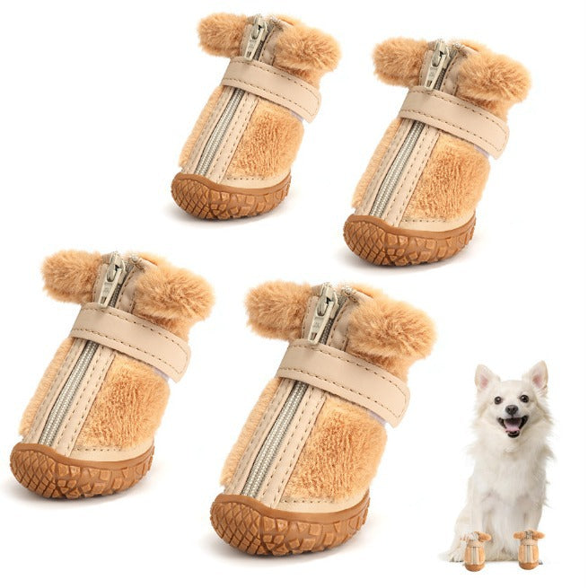 Winter Dog Shoes Plush Dog Booties Cute Ear Decoration Paw Protectors For Outdoor