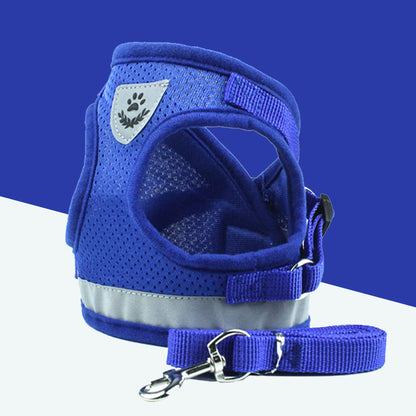 Breathable Mesh Dog Harness &amp; Leash Set with Reflective Strip