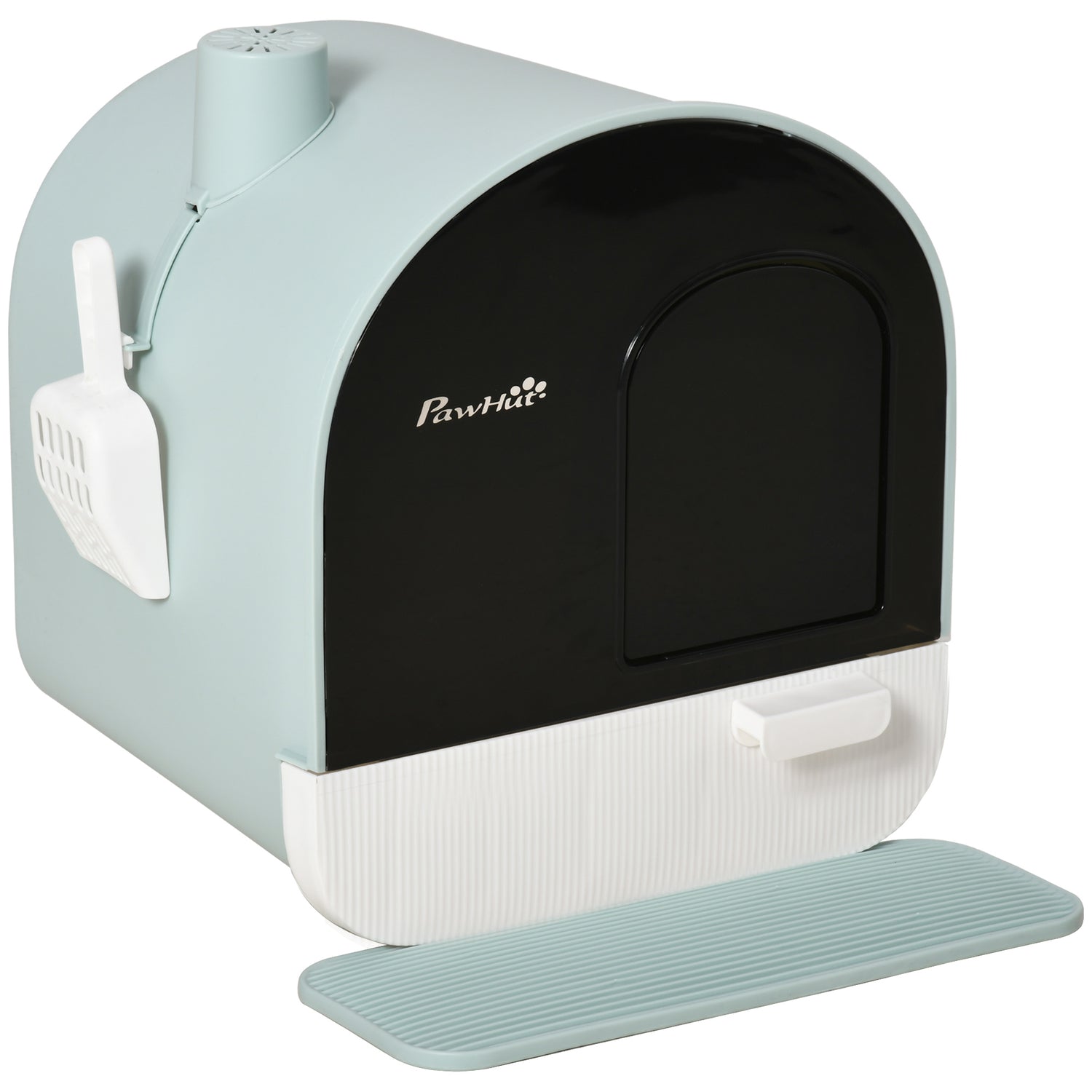 PawHut Hooded Cat Litter Box, Kitten Litter Tray, With Lid, Scoop, Filter, Flap Door