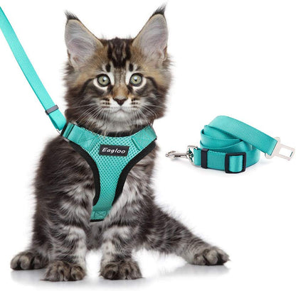 Escape Proof Cat Vest Harness And Car Seat Belt Adapter Adjustablppy