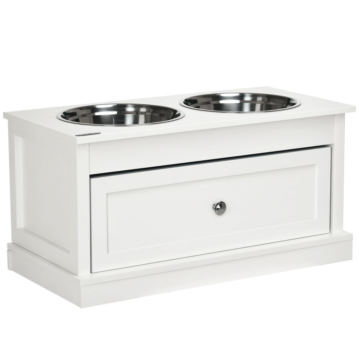 Large Elevated Dog Bowls with Storage Drawer Containing
