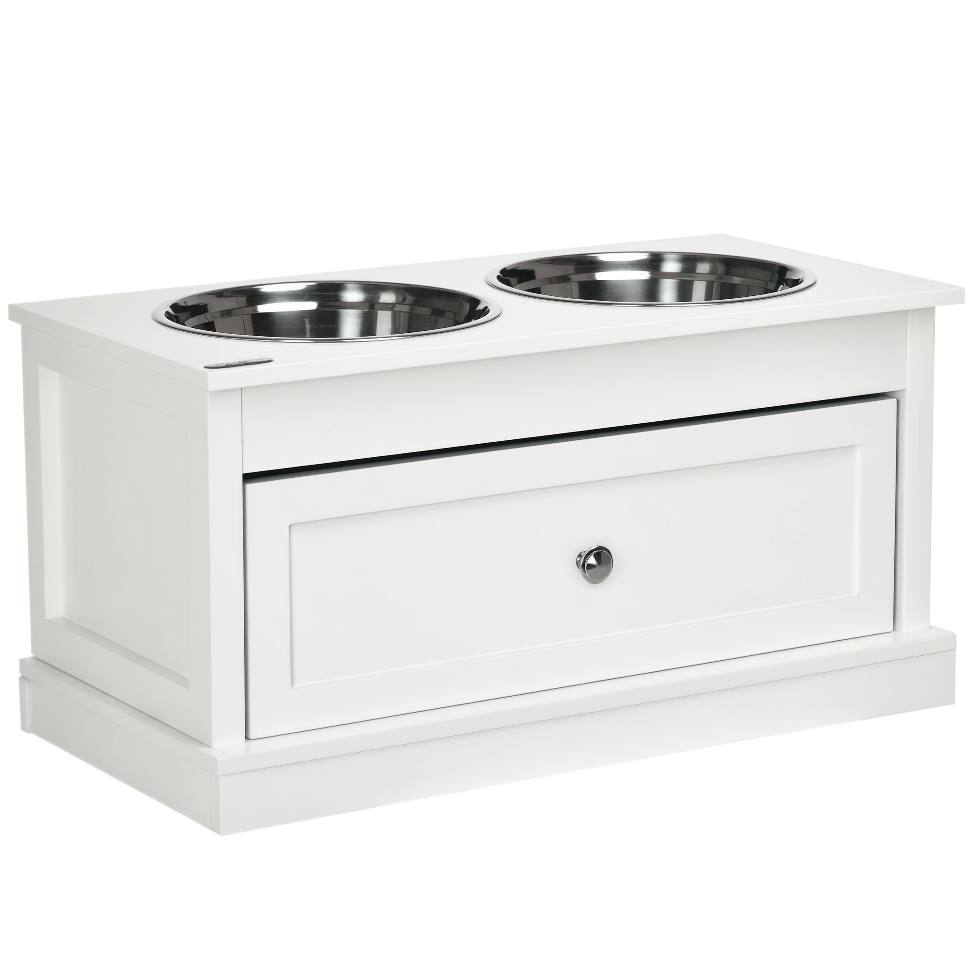 Large Elevated Dog Bowls with Storage Drawer Containing