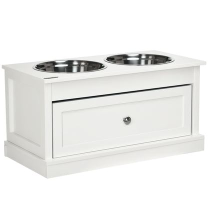 Large Elevated Dog Bowls with Storage Drawer Containing