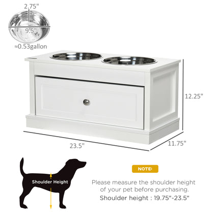Large Elevated Dog Bowls with Storage Drawer Containing