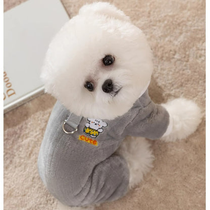 Autumn And Winter Warm Cartoon Dog Four-legged Coat, Bear Towing Fleece Coat, Cat Small Dog Bichon Frise Pet Dog Clothes