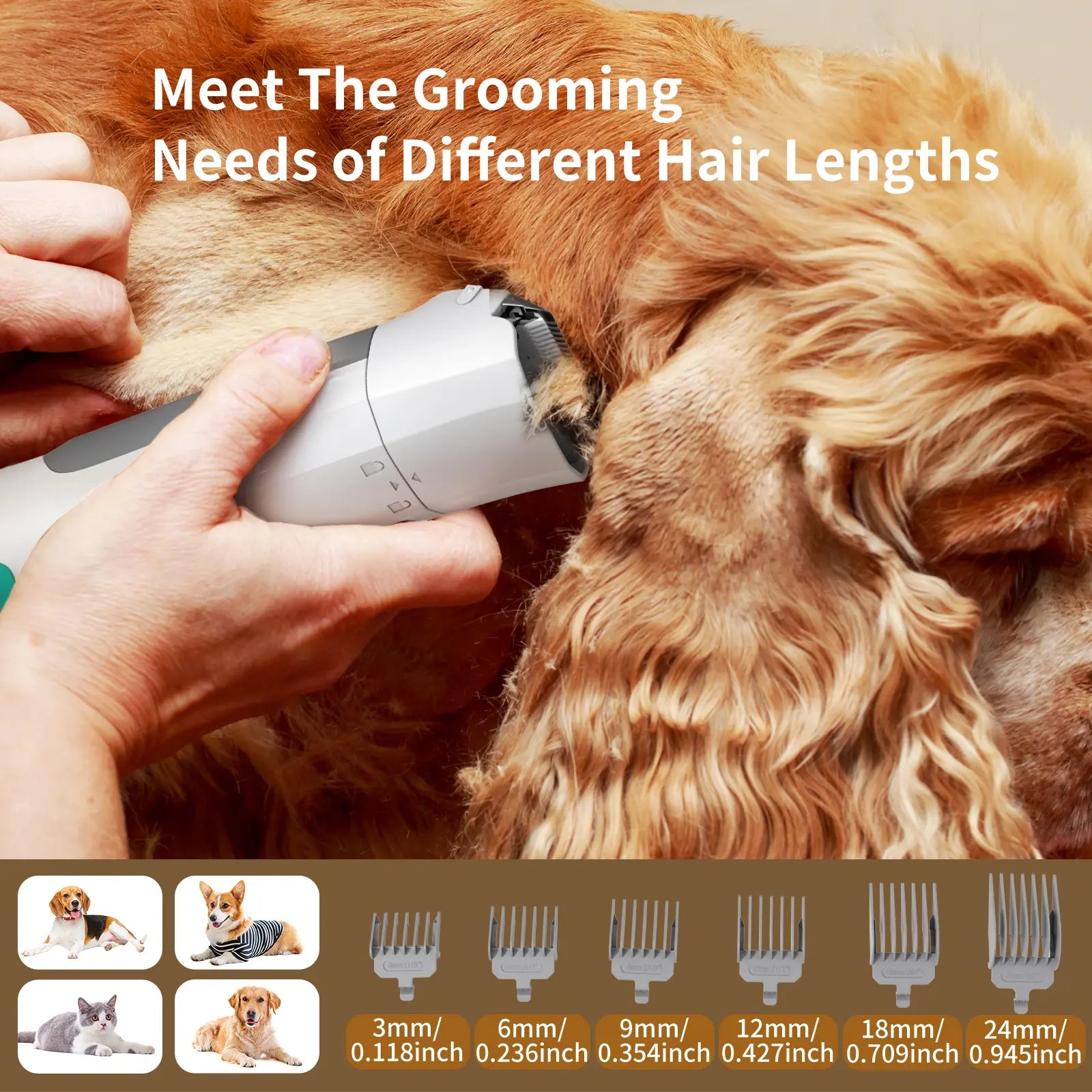 7-In-1 Grooming Shedding Tools for Dogs & Cats with Multi-Pack Attachments for Shedding Grooming and Petcare Effortless Grooming & Vacuuming 6 Precise Guidecombs Low Noise Design