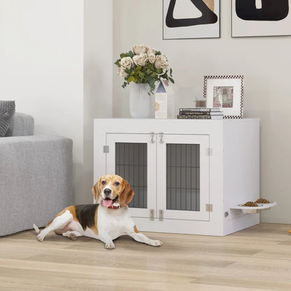 PawHut Dog Crate Furniture With 360 Rotatable Removable Dog Bowls,