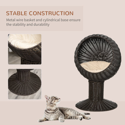 Elevated Cat Bed with Rotatable Egg Chair Pod, Cat Basket Bed with Thick Cushion,