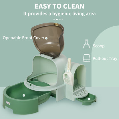 Cat Litter Box Easy To Clean Open With Scoop, Green