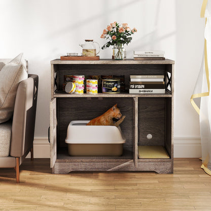 Cat Litter Box Enclosure Hidden Cat Washroom Furniture with Storage-Grey
