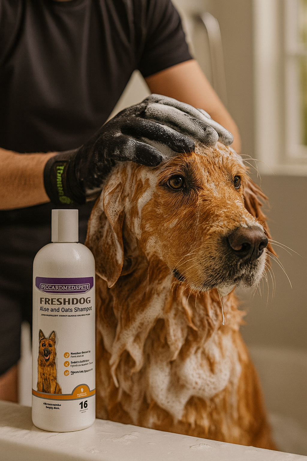 Aloe & Oats Dog Shampoo + Grooming Gloves Bundle