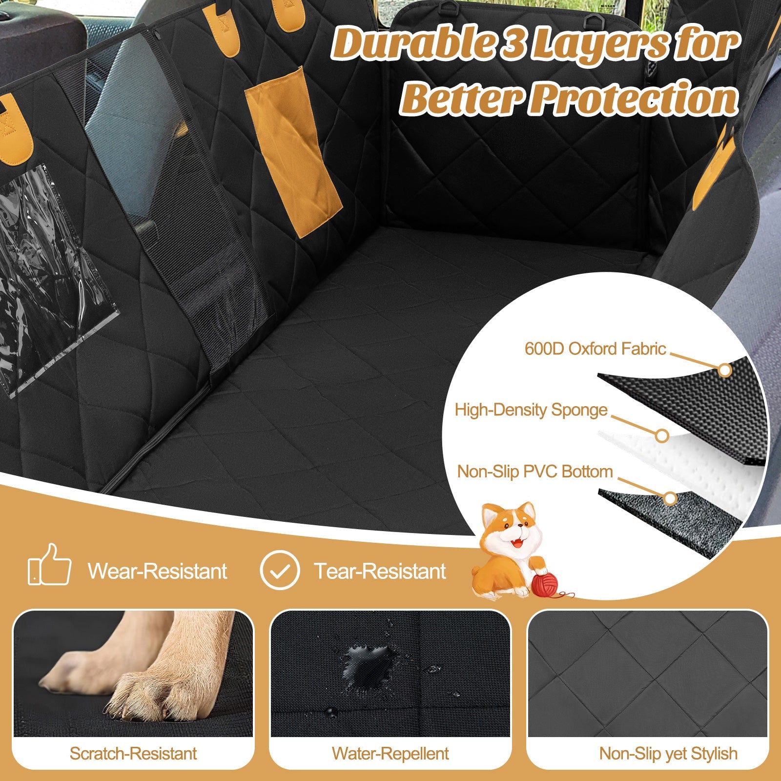 Dog Car Seat Cover Protector for Back Seat with Mesh Windows