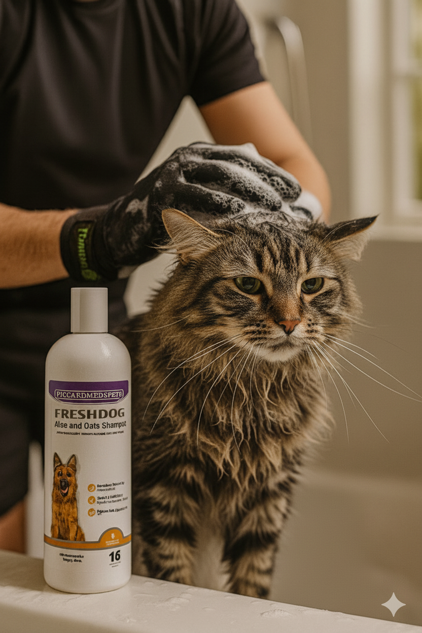 Aloe & Oats Dog Shampoo + Grooming Gloves Bundle