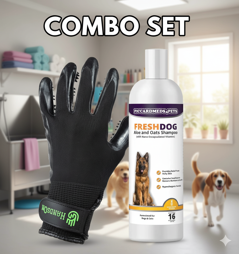 Aloe & Oats Dog Shampoo + Grooming Gloves Bundle