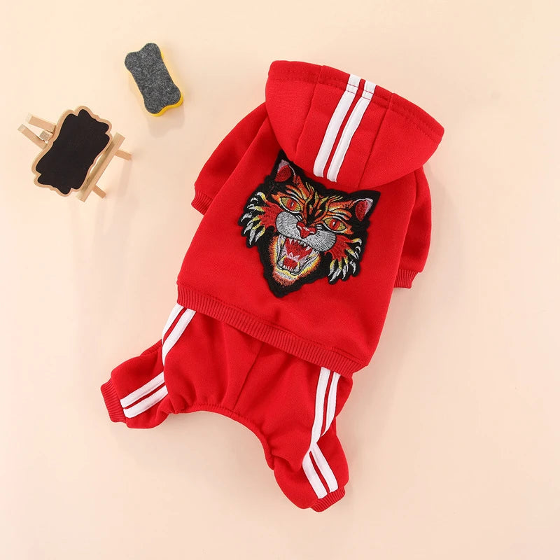 Tiger Patch Cotton Dog Hoodie Jumpsuit for Small Dogs