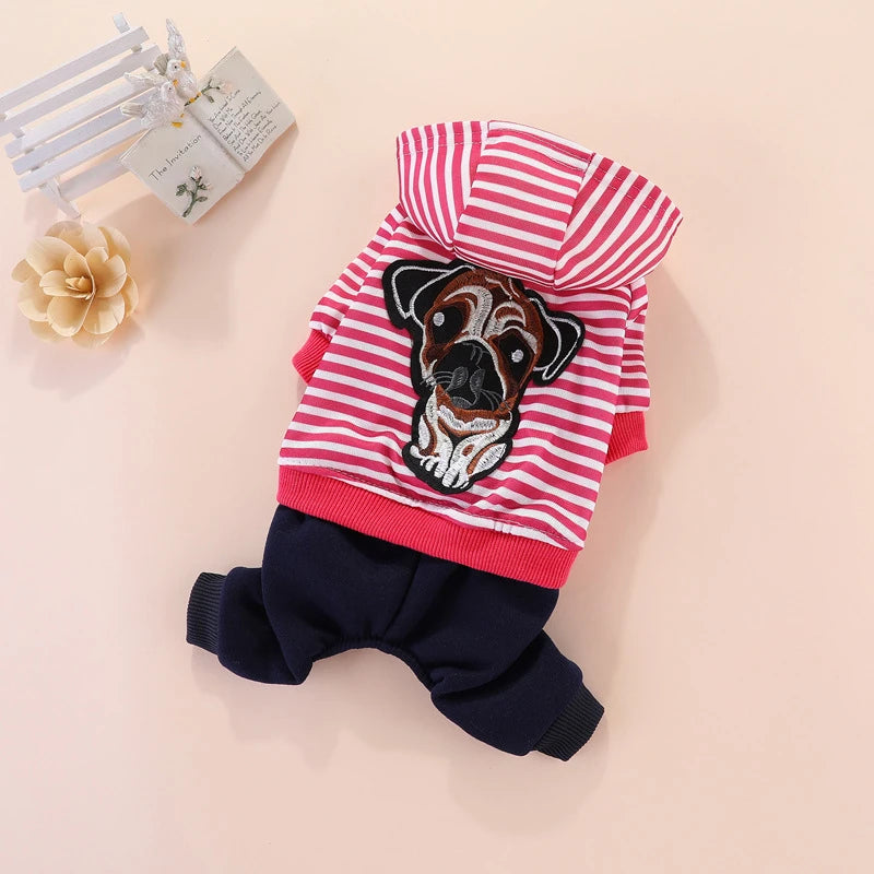 Tiger Patch Cotton Dog Hoodie Jumpsuit for Small Dogs