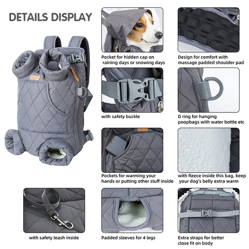 Winter Pet Carrier Backpack | Thicken Warm Windproof Hands-Free Bag for Small Dogs &amp; Cats