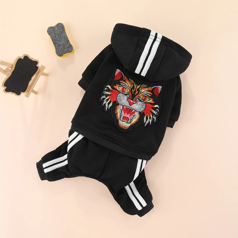 Tiger Patch Cotton Dog Hoodie Jumpsuit for Small Dogs