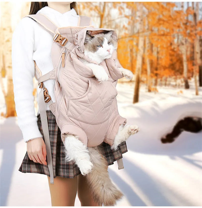 Winter Pet Carrier Backpack | Thicken Warm Windproof Hands-Free Bag for Small Dogs &amp; Cats