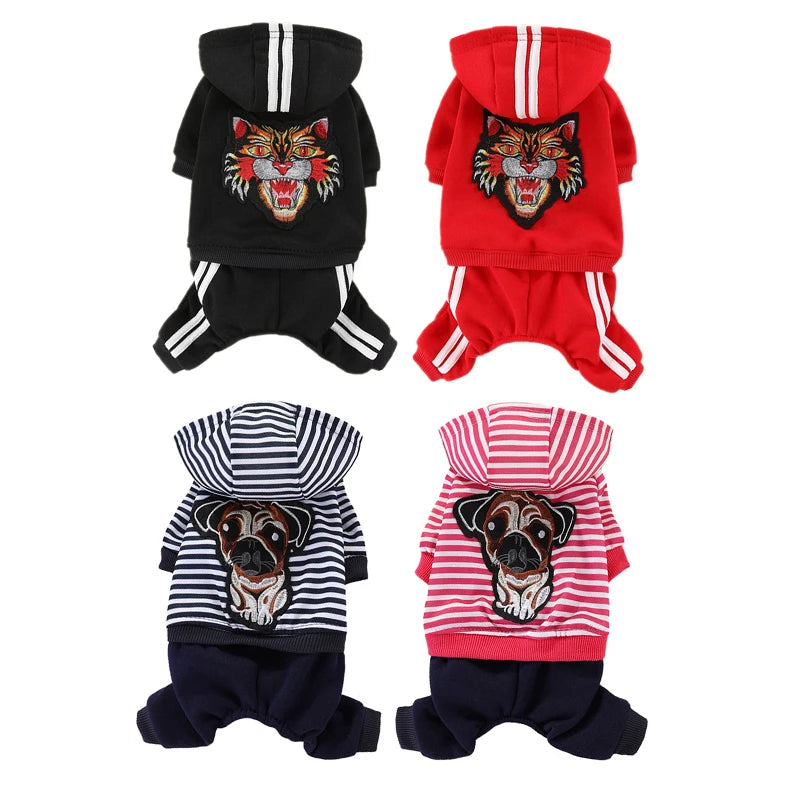 Tiger Patch Cotton Dog Hoodie Jumpsuit for Small Dogs