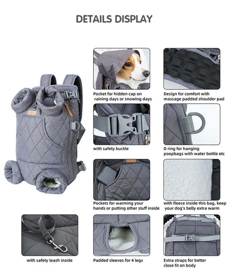 Winter Pet Carrier Backpack | Thicken Warm Windproof Hands-Free Bag for Small Dogs &amp; Cats