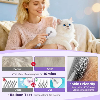 Pet Grooming Brush for Cats &amp; Dogs- Self Cleaning Rechargeable Deshedding