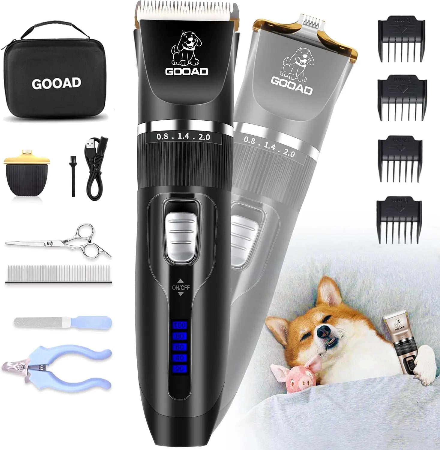 Pet Grooming Clippers Kit – Quiet Cordless Rechargeable Trimmer for Dogs & Cats