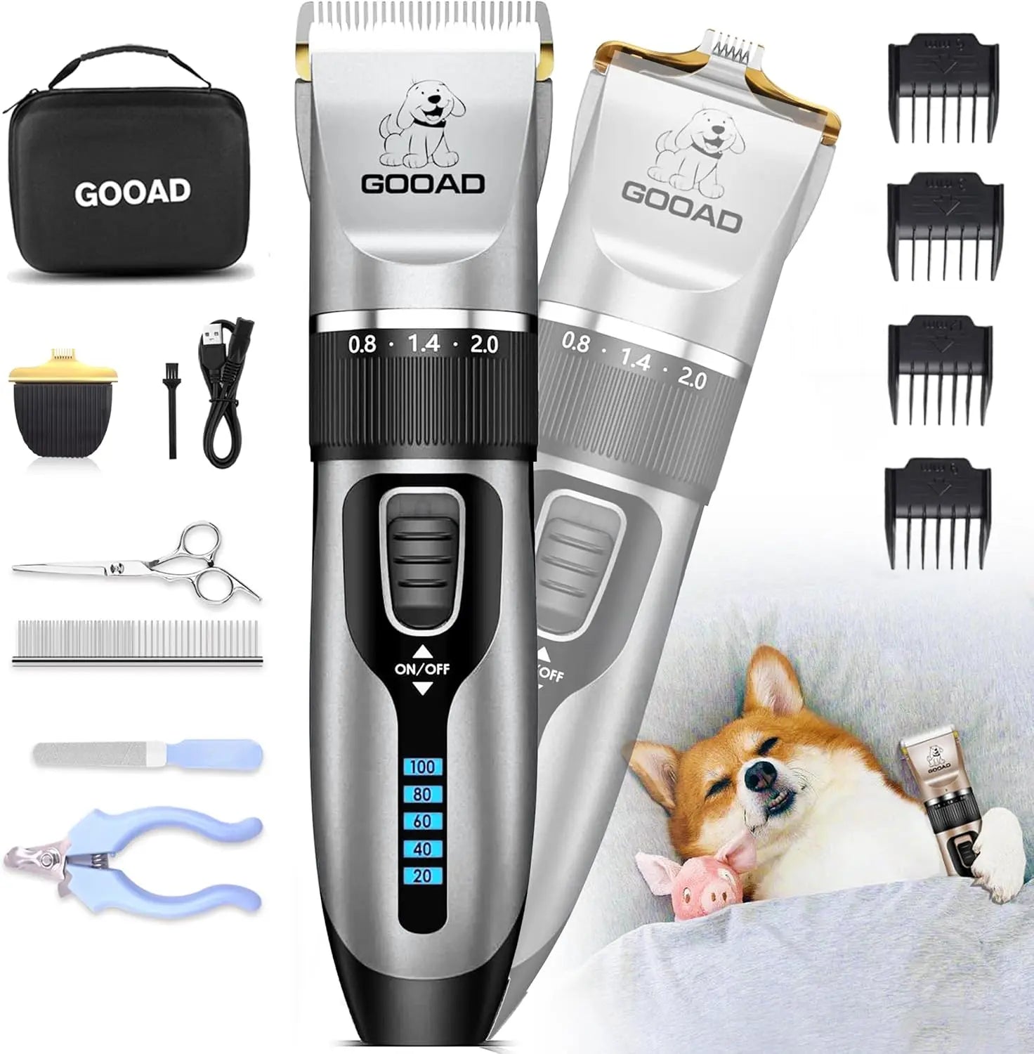 Pet Grooming Clippers Kit – Quiet Cordless Rechargeable Trimmer for Dogs & Cats