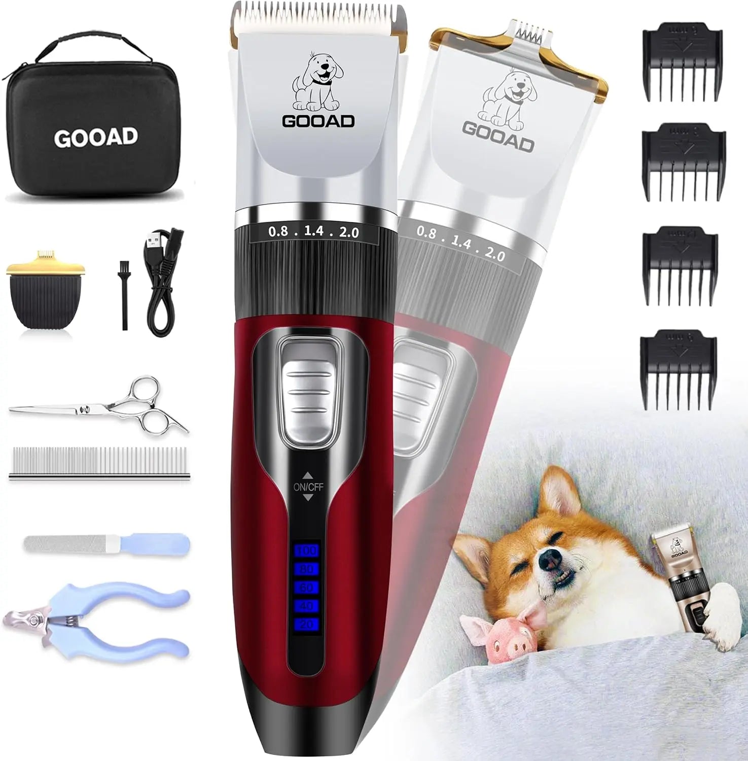 Pet Grooming Clippers Kit – Quiet Cordless Rechargeable Trimmer for Dogs & Cats
