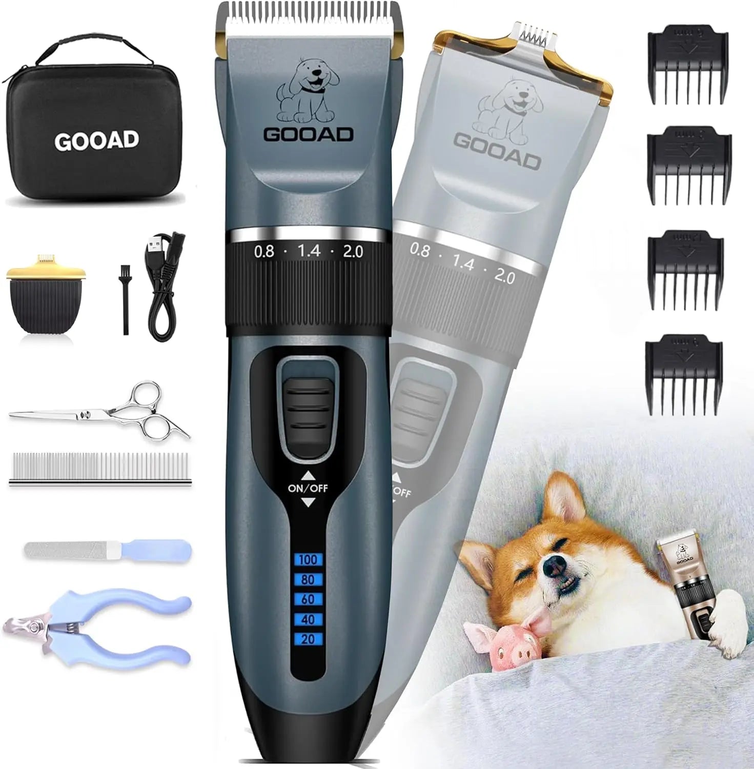 Pet Grooming Clippers Kit – Quiet Cordless Rechargeable Trimmer for Dogs & Cats