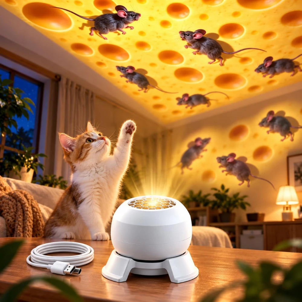 Rotating Cat Projector, 360° Moving Mouse Toy for Indoor Cats, USB Powered Interactive moving mouse projection for indoor cats