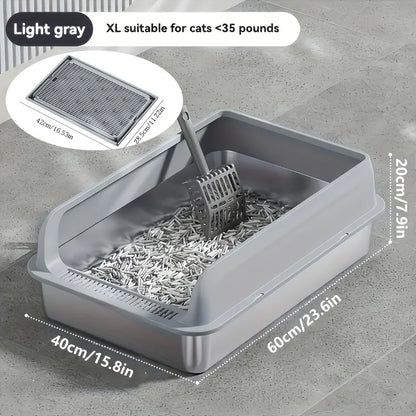 KEMORELA Stainless Steel Cat Litter Box with Lid | Enclosed High-Sided