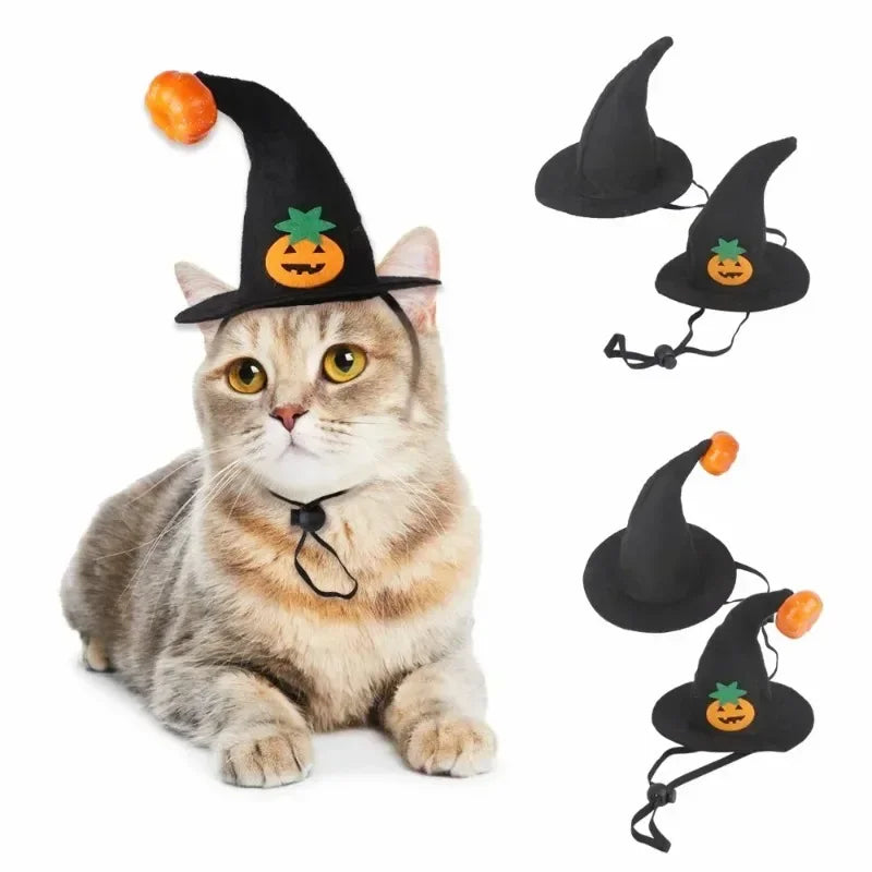 1× Halloween Pet Hat Cat Dog Witch Hat Pumpkin Wizard Costume Funny Spooky Pet Headwear Cosplay Party Accessory Adjustable Strap