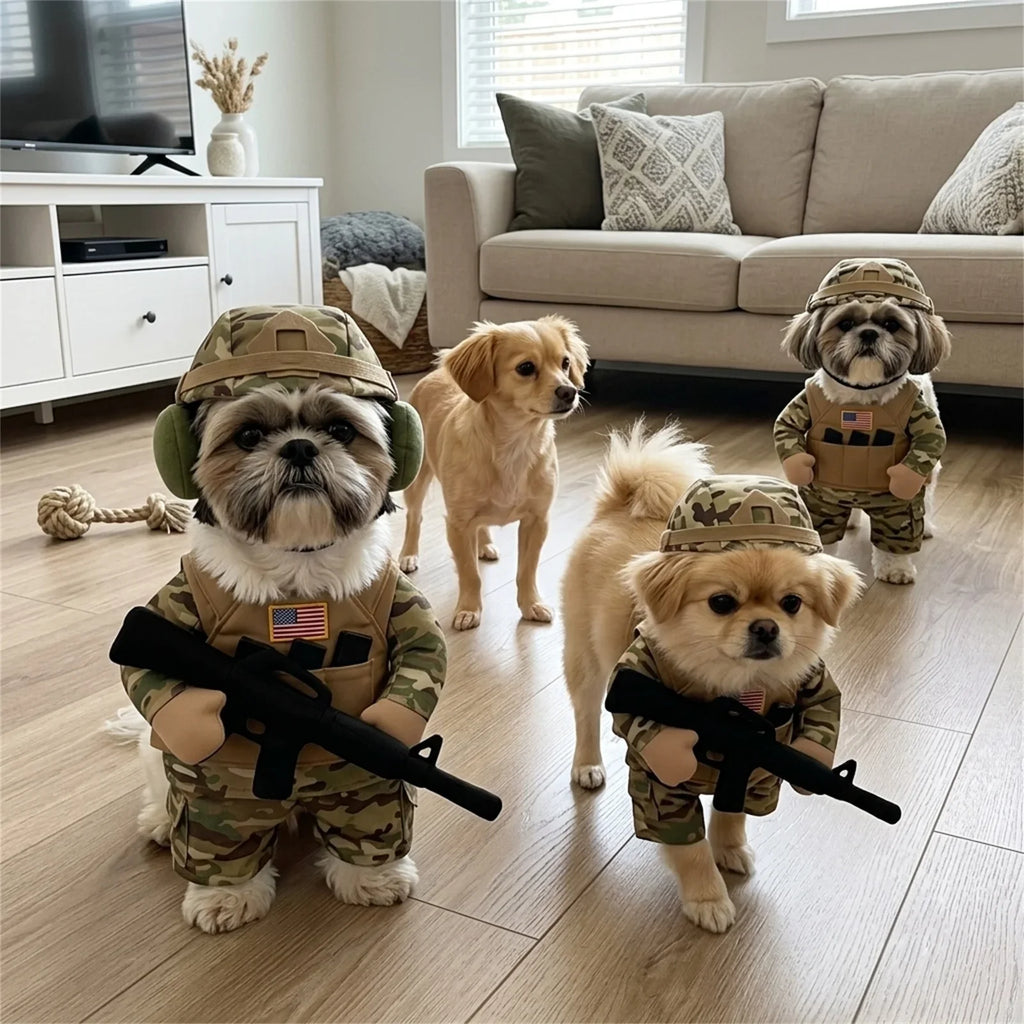 Halloween Pet Soldier Costume for Small Female Dogs & Cats, Funny Pet Cosplay Clothes Outfit Apparel for Puppy Party Dress