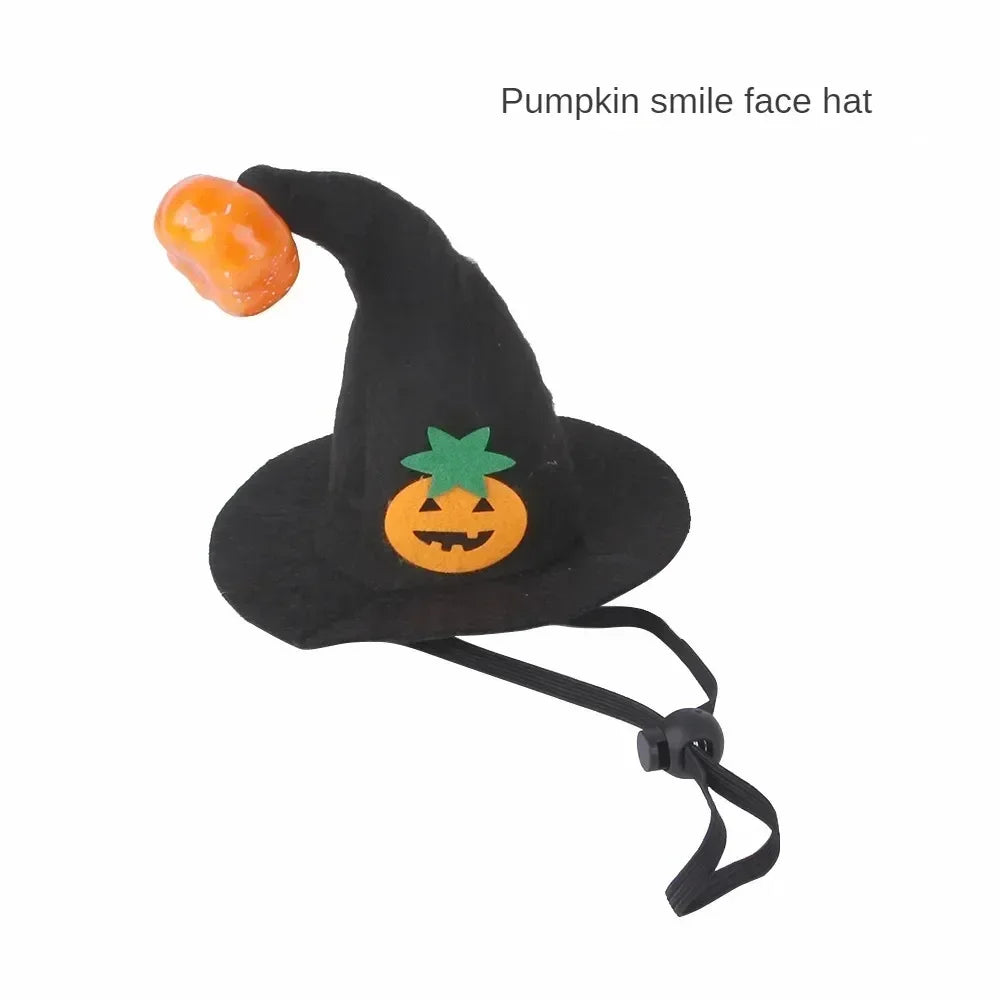1× Halloween Pet Hat Cat Dog Witch Hat Pumpkin Wizard Costume Funny Spooky Pet Headwear Cosplay Party Accessory Adjustable Strap