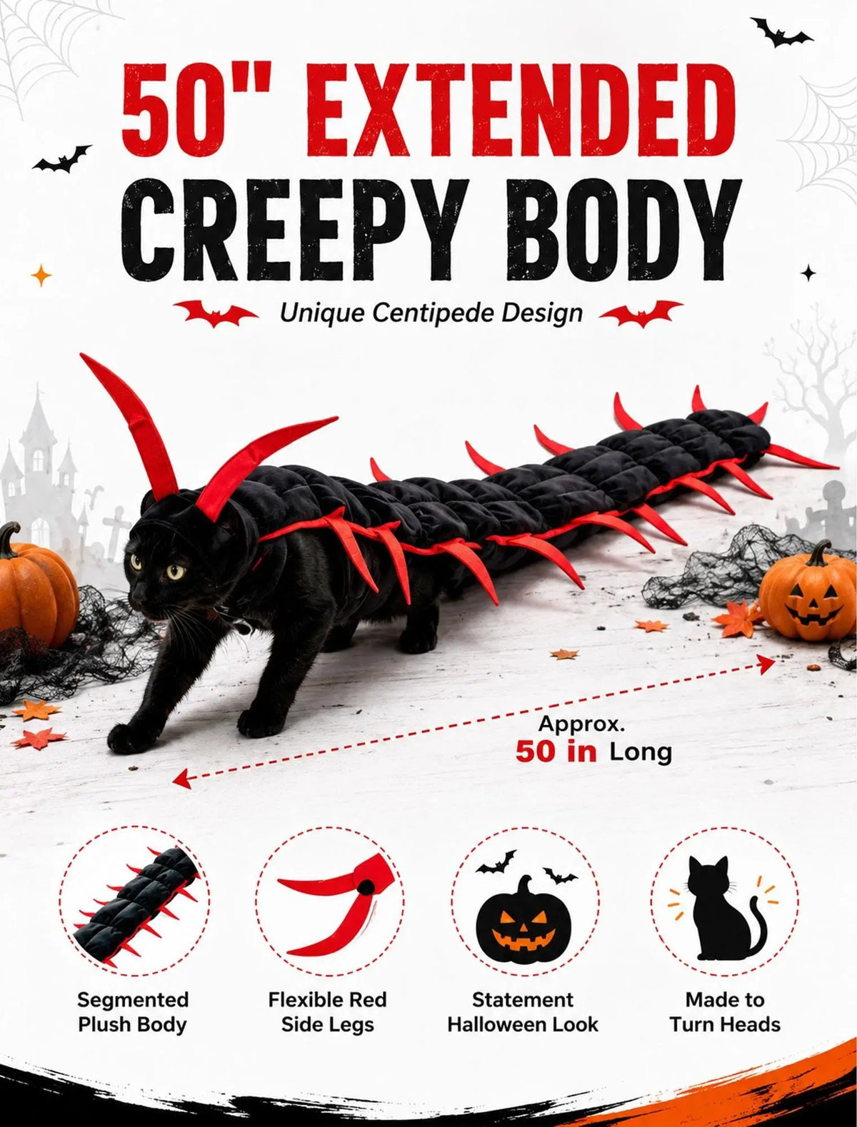 Cat Costume Centipede Outfit,Funny Pet Cosplay Costumes, Adjustable Straps for Small Medium Large Cats Outdoor Party Dress
