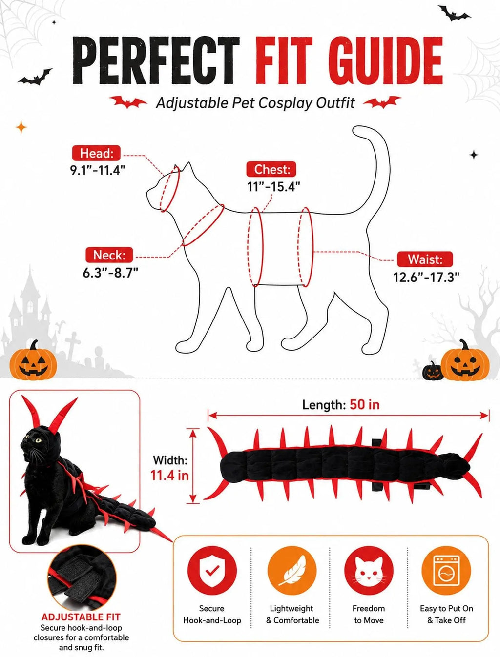 Cat Costume Centipede Outfit,Funny Pet Cosplay Costumes, Adjustable Straps for Small Medium Large Cats Outdoor Party Dress
