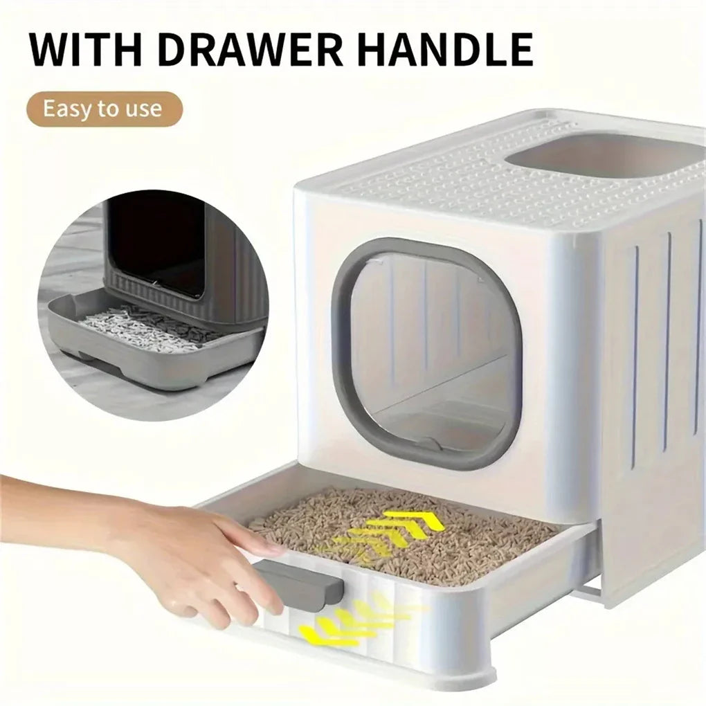 Leak-Proof Enclosed Cat Litter Box with Drawer & Scoop