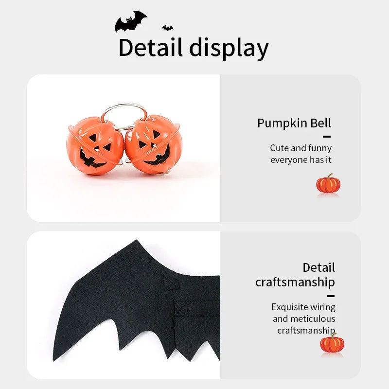 1Pc Cat Costume, Halloween Cat Costume Bat Wings Pet Costume with Pumpkin Bell, Halloween Costumes for Small Dog Puppy Kitten