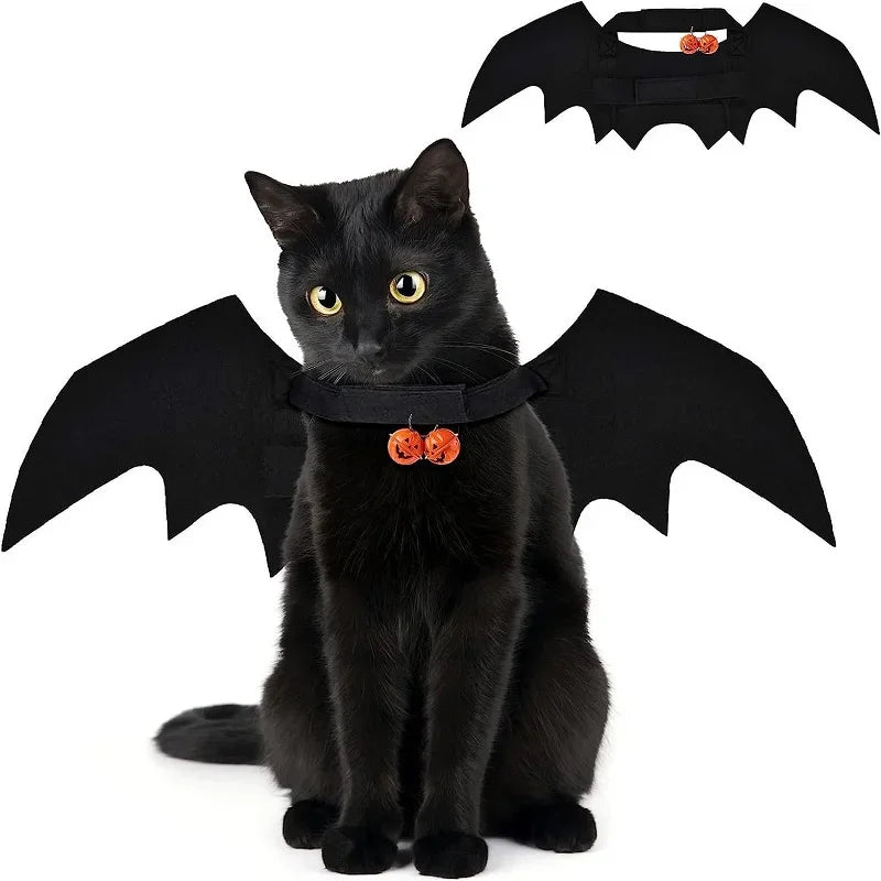 1Pc Cat Costume, Halloween Cat Costume Bat Wings Pet Costume with Pumpkin Bell, Halloween Costumes for Small Dog Puppy Kitten