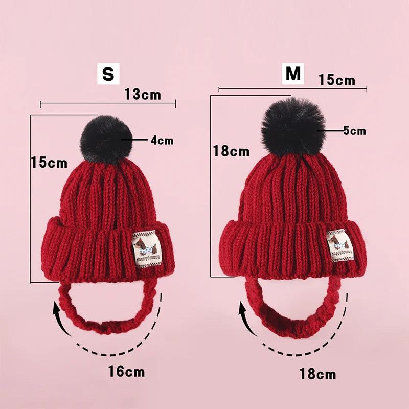 Knitted Dog Hat with Pom Pom Ear Exposed Winter Windproof Pet Cap Warm Knit Puppy Clothing for Small Dogs Christmas Photo Props