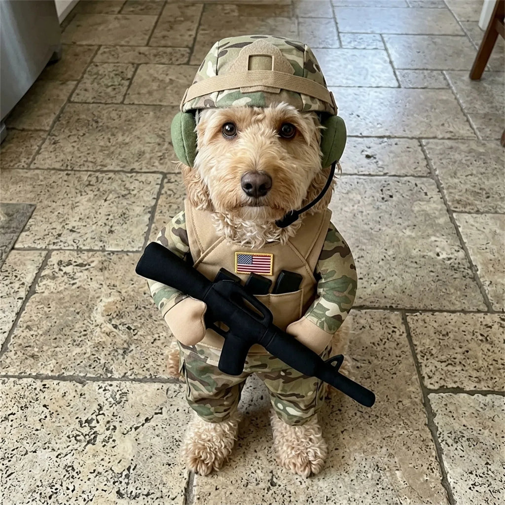 Halloween Pet Soldier Costume for Small Female Dogs & Cats, Funny Pet Cosplay Clothes Outfit Apparel for Puppy Party Dress