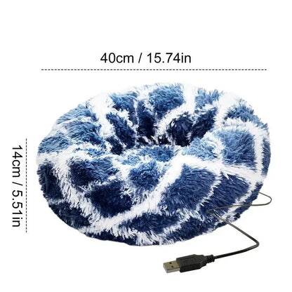 USB Heated Donut Pet Bed – Soft Plush Round Bed for Small &amp; Medium Dogs and Cats