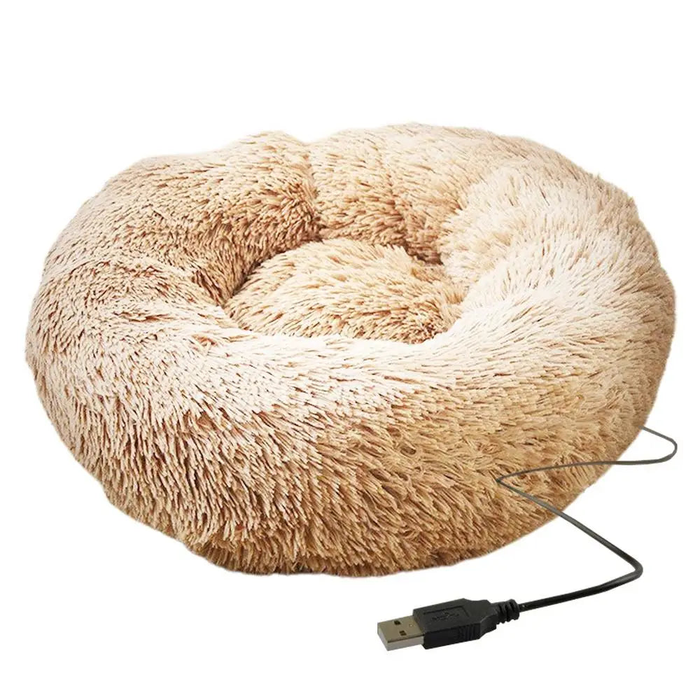USB Heated Donut Pet Bed – Soft Plush Round Bed for Small &amp; Medium Dogs and Cats