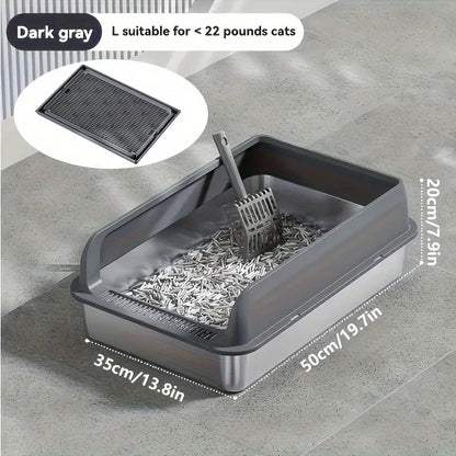 KEMORELA Stainless Steel Cat Litter Box with Lid | Enclosed High-Sided
