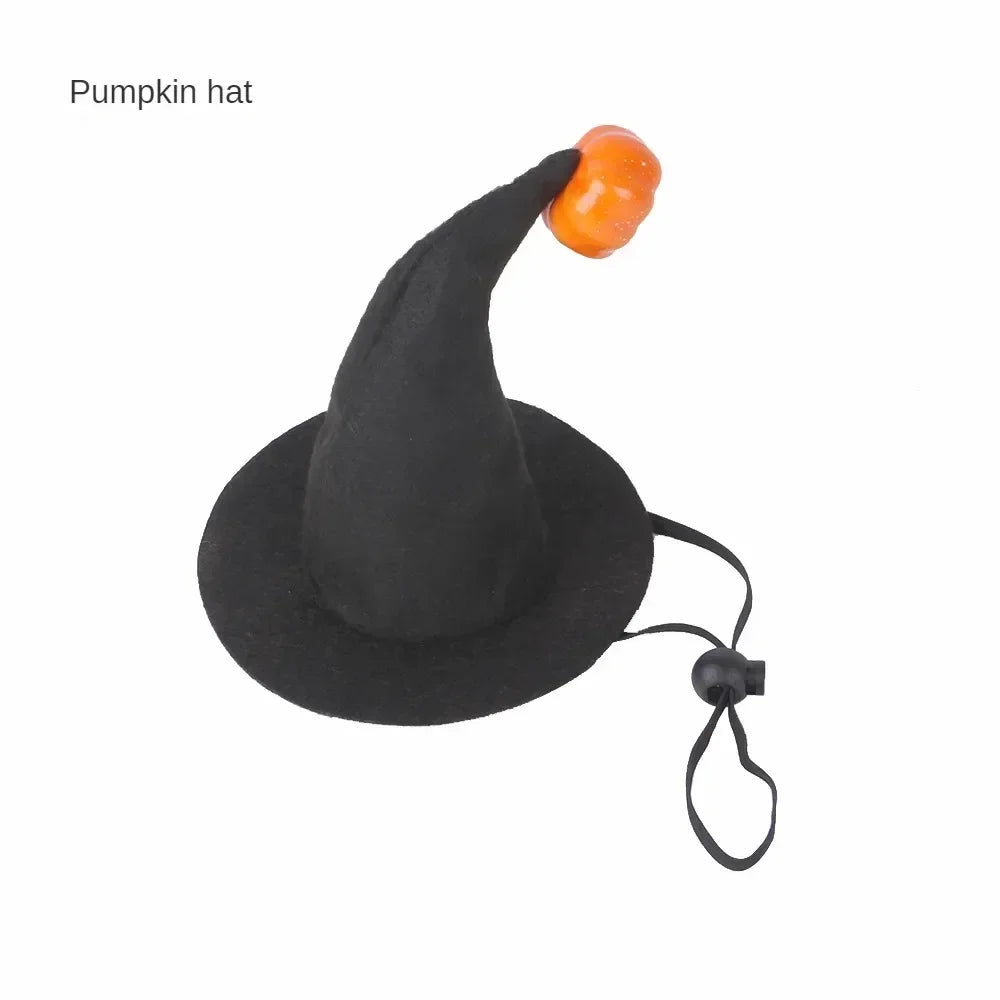 1× Halloween Pet Hat Cat Dog Witch Hat Pumpkin Wizard Costume Funny Spooky Pet Headwear Cosplay Party Accessory Adjustable Strap