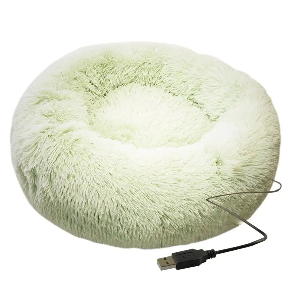 USB Heated Donut Pet Bed – Soft Plush Round Bed for Small &amp; Medium Dogs and Cats
