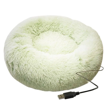 USB Heated Donut Pet Bed – Soft Plush Round Bed for Small &amp; Medium Dogs and Cats