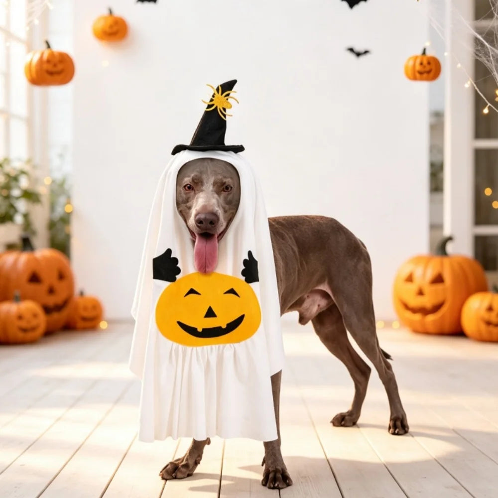 Halloween Pet Costume Ghost Pumpkin with Witch Hat And Candy Pocket Cute Cosplay Clothes for Small Medium Large Dogs And Cats