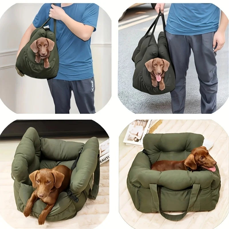 Dog Car Seat with Safety Belt – Non-Slip Washable Travel Carrier for Small Dogs